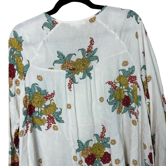 Coco + Jaimeson Cream Floral Print Fall Tassel Scoop Neck Asymmetrical Blouse S - Picture 6 of 10